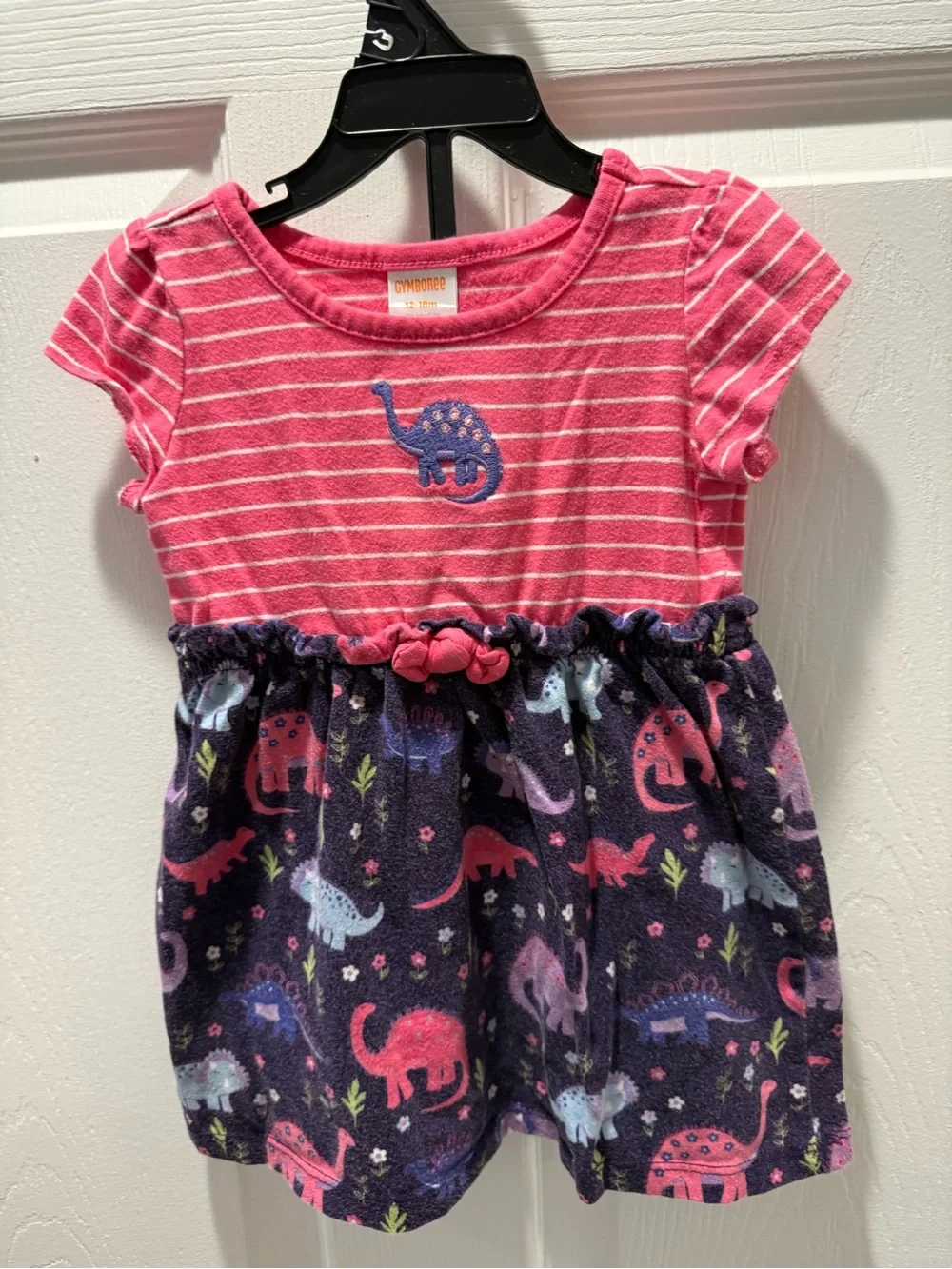 Gymboree Pink Striped Top with Navy Dino Skirt Dress
